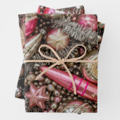 Retro Roze & Zilver Ornament Inpakpapier Vel (In situ)