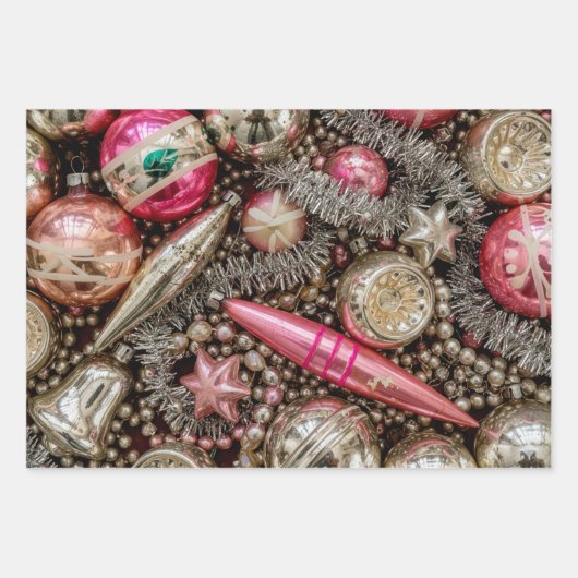 Retro Roze & Zilver Ornament Inpakpapier Vel (Voorkant)