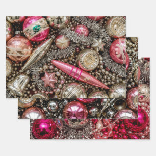 Retro Roze & Zilver Ornament Inpakpapier Vel