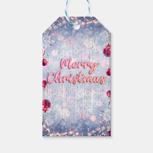 Retro Roze & Zilver Prettig Kerstfeest Cadeaulabel (Voorkant)