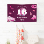 Retro roze zoet 16 verjaardagsfeestje spandoek (Insitu)