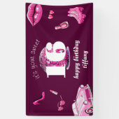 Retro roze zoet 16 verjaardagsfeestje spandoek (Verticaal)