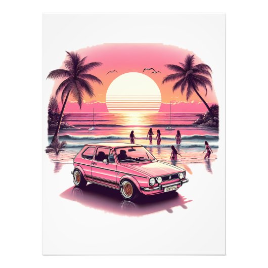 Retro Roze Zomer Sunset Beach Vibe Foto Afdruk (Voorkant)
