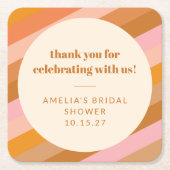 Retro Roze Zonsondergang Strepen Aangepaste Bruids Kartonnen Onderzetters (Voorkant)