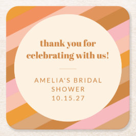 Retro Roze Zonsondergang Strepen Aangepaste Bruids Kartonnen Onderzetters