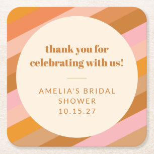 Retro Roze Zonsondergang Strepen Aangepaste Bruids Kartonnen Onderzetters