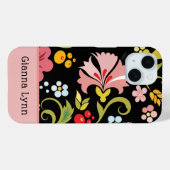 Retro Roze Zwart Bloemige Monogram Case-Mate iPhone Case (Achterkant (horizontaal))