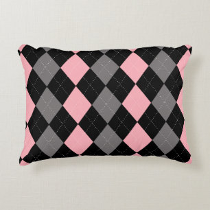 Retro Roze Zwart Grijs Argyle Accent Kussen