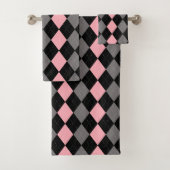 Retro Roze Zwart Grijs Argyle Bad Handdoek (Insitu)