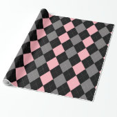 Retro Roze Zwart Grijs Argyle Cadeaupapier (Uitgerold)