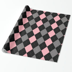 Retro Roze Zwart Grijs Argyle Cadeaupapier