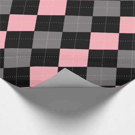 Retro Roze Zwart Grijs Argyle Cadeaupapier (Hoek)