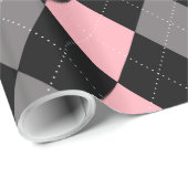 Retro Roze Zwart Grijs Argyle Cadeaupapier (Rol Hoek)