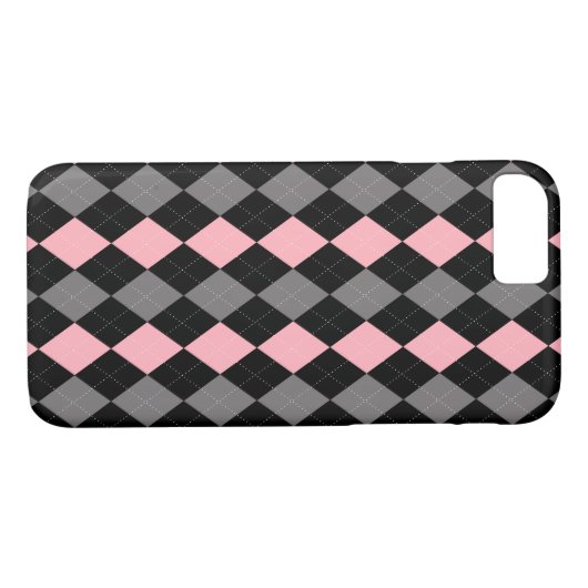 Retro Roze Zwart Grijs Argyle Case-Mate iPhone Case (Achterkant (Horizontaal))