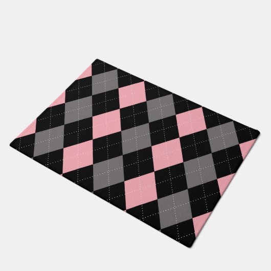 Retro Roze Zwart Grijs Argyle Deurmat (Schuin)