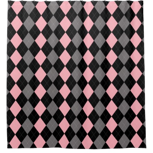 Retro Roze Zwart Grijs Argyle Douchegordijn (Voorkant)