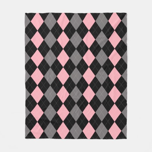 Retro Roze Zwart Grijs Argyle Fleece Deken (Voorkant)