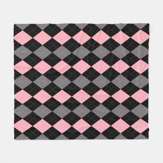 Retro Roze Zwart Grijs Argyle Fleece Deken (Voorkant (Horizontaal))