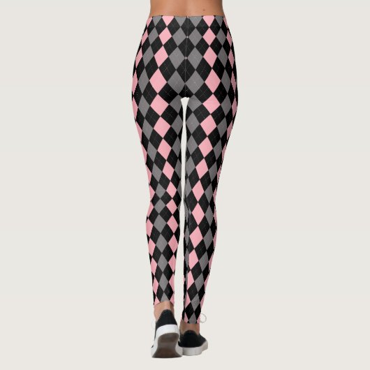 Retro Roze Zwart Grijs Argyle Leggings (Achterkant)