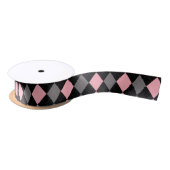 Retro Roze Zwart Grijs Argyle Satijnen Lint (Spoel)