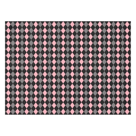 Retro Roze Zwart Grijs Argyle Tafelkleed (Voorkant (Horizontaal))