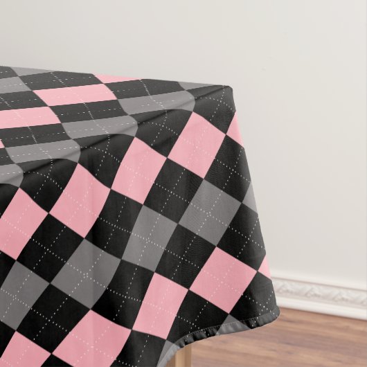 Retro Roze Zwart Grijs Argyle Tafelkleed (Voorbeeld)