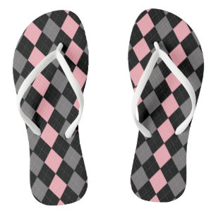 Retro Roze Zwart Grijs Argyle Teenslippers