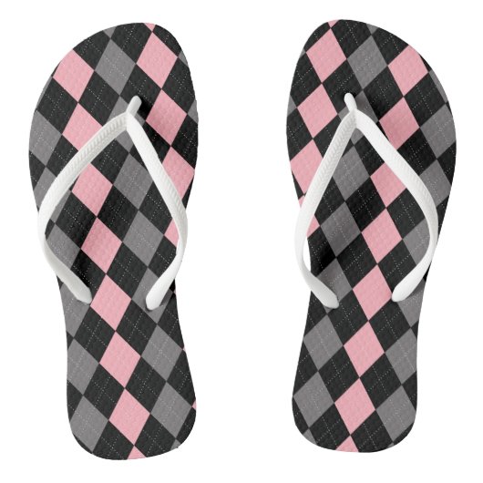 Retro Roze Zwart Grijs Argyle Teenslippers (Voetbed)