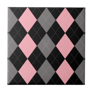 Retro Roze Zwart Grijs Argyle Tegeltje