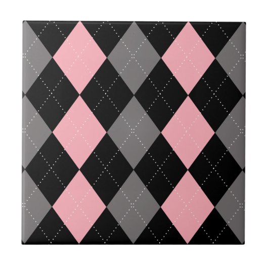Retro Roze Zwart Grijs Argyle Tegeltje (Voorkant)