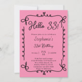 Retro Roze & Zwart Handgeschreven 33ste Verjaardag Kaart (Voorkant)