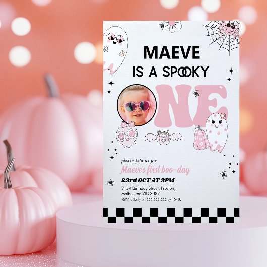 Retro Roze Zwart Spooky Een 1e Verjaardag Kaart