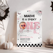 Retro Roze Zwart Spooky Een 1e Verjaardag Kaart