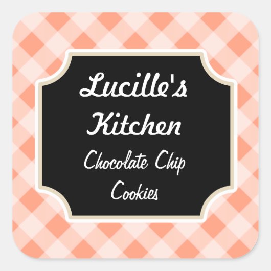 Retro Roze zwarte, aangepaste keuken-cadeautjes St Vierkante Sticker (Voorkant)