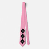 Retro roze zwarte argyle stropdas (Voorkant)