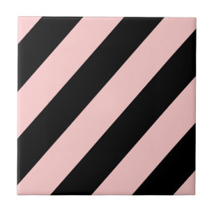 Retro Roze & zwarte diagonaal band Tegeltje