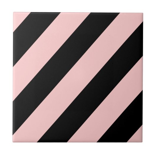 Retro Roze & zwarte diagonaal band Tegeltje (Voorkant)