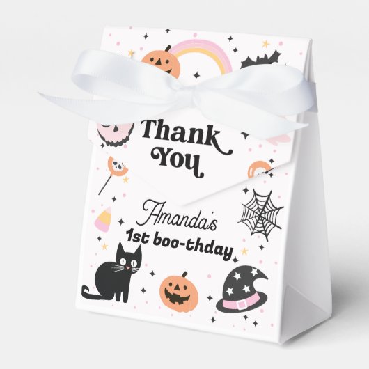 Retro Roze Zwarte Halloween Verjaardag Bedankdoosjes (Voorkant Zijde)