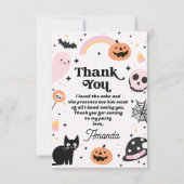 Retro Roze Zwarte Halloween Verjaardag Bedankkaart (Voorkant)