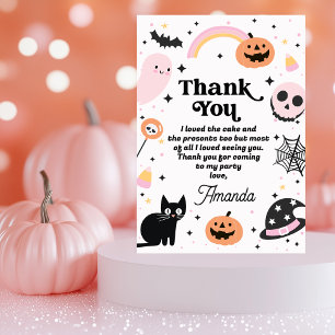 Retro Roze Zwarte Halloween Verjaardag Bedankkaart