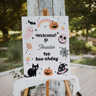 Retro Roze Zwarte Halloween Verjaardag Welkom Teke Foto Afdruk