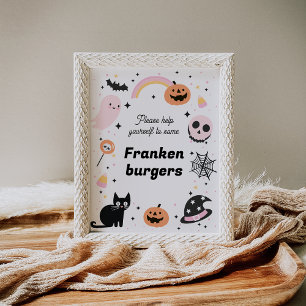 Retro Roze Zwarte Halloween Verjaardagsfeest Teken Foto Afdruk