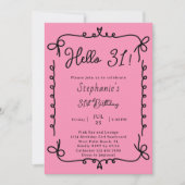 Retro Roze & Zwarte Handgeschreven 31e Verjaardags Kaart (Voorkant)