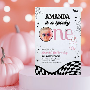Retro Roze Zwarte Meisjes Spooky Een 1e Verjaardag Kaart