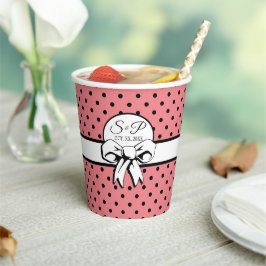 Retro Roze Zwarte Polka Dot Witte Boog Gepersonali Papieren Bekers