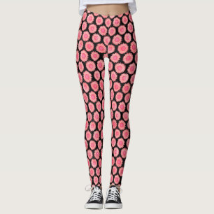 Retro Roze Zwarte Surrealistische Zonnebloem Patro Leggings