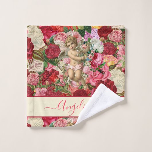 Retro Rozen en Chintzy  Cherub Pattern Bad Handdoek (Wasdoekje)