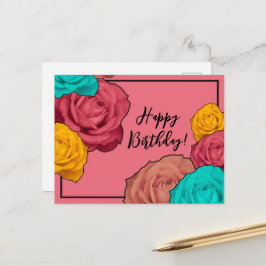 Retro Rozen Gelukkig Verjaardag Briefkaart
