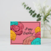 Retro Rozen Happy Birthday Briefkaart (Staand voorkant)