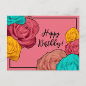 Retro Rozen Happy Birthday Briefkaart (Voorkant)